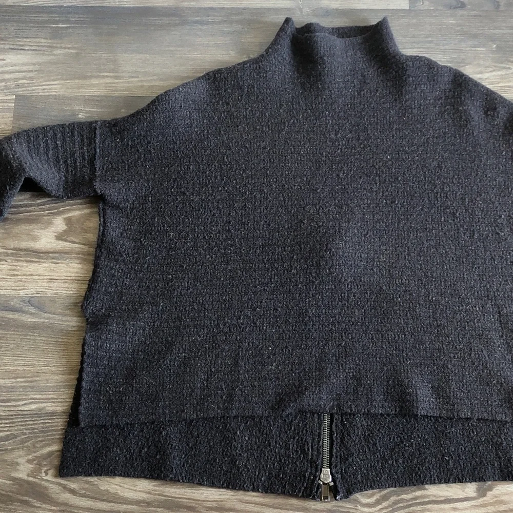 Free People Arctic Fox Sweater Zip Back Charcoal Small Oversized Wool Blend